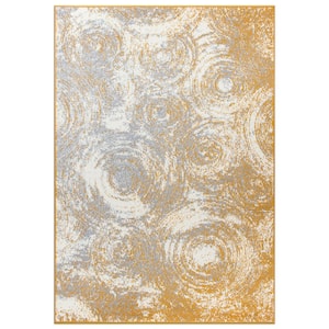 Contemporary Distressed Circles Yellow 5 ft. x 7 ft. Area Rug