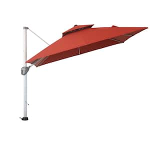 10 ft. Square Aluminum Cantilever Patio Umbrella 360 Rotation Dual Top Design Umbrella with Umbrella Cover in Burgundy