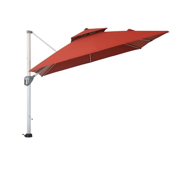 Mondawe 10 ft. Square Aluminum Cantilever Patio Umbrella 360 Rotation Dual Top Design Umbrella with Umbrella Cover in Burgundy