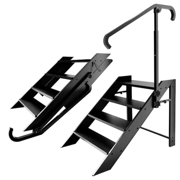 Foldable Step Ladder 4 Step, RV Steps With Height Adjustable Handrail And Non Slip Feets, Hot Tub Steps for Home