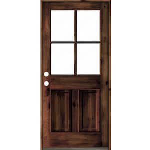 32 in. x 80 in. Knotty Alder Right-Hand/Inswing 4-Lite Clear Glass Red Mahogany Stain Wood Prehung Front Door