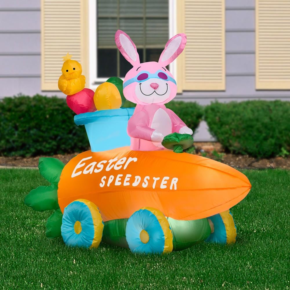 54" Inflatable Pink Bunny in Orange Carrot Easter Speedster