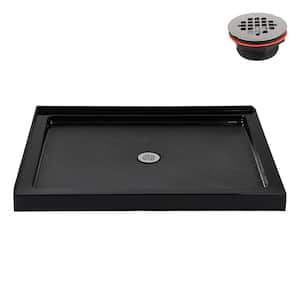 NT-2142-48BL-CR 48 in. x 36 in. Corner Acrylic Shower Pan Base in Glossy Black with Center Drain, ABS Drain Included