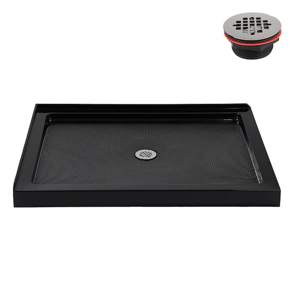 Streamline 48 in. L x 36 in. W Corner Acrylic Shower Pan Base in Glossy Black with Center Drain, Drain Included