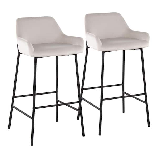 Lumisource Daniella 38 in. Fixed Height White Velvet and Black Steel Bar Stool (Set of 2)
