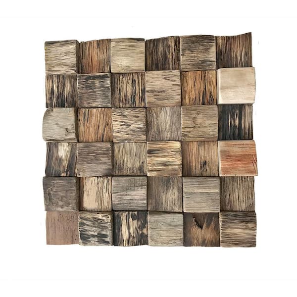 Ekena Millwork 11-7/8 in. x 11-7/8 in. x 1/2 in. Reclaimed Boat Wood Mosaic Wall Tile Natural (11-Pack)