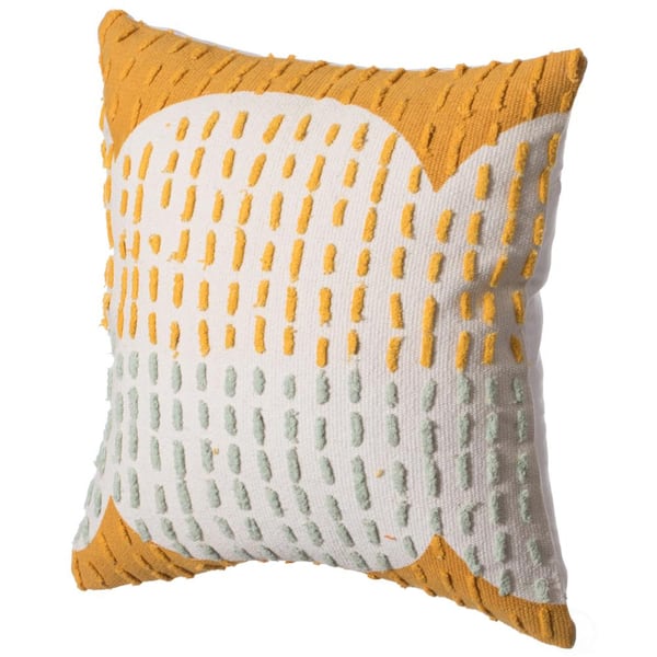 DEERLUX 16 in. x 16 in. Mustard Handwoven Cotton Throw Pillow Cover with Ribbed Line Dots and Wave Border