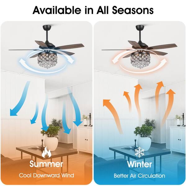 Flint Garden 52 in. Indoor Black 4-Light Crystal Ceiling Fan