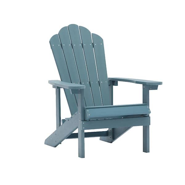 Mondawe Classic Blue Outdoor HIPS Plastic Wood Frame Stationary Adirondack Chair Lounge Chair with Slat Seat