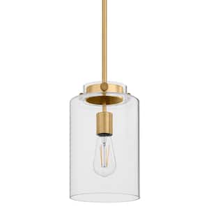 Mullins 6.75 in. 1-Light Honey Gold Mini Pendant Hanging Light, Kitchen Pendant Lighting