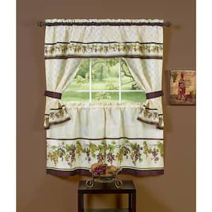Tuscany Multi-Color Polyester Light Filtering Rod Pocket Cottage Curtain Set 57 in. W x 24 in. L
