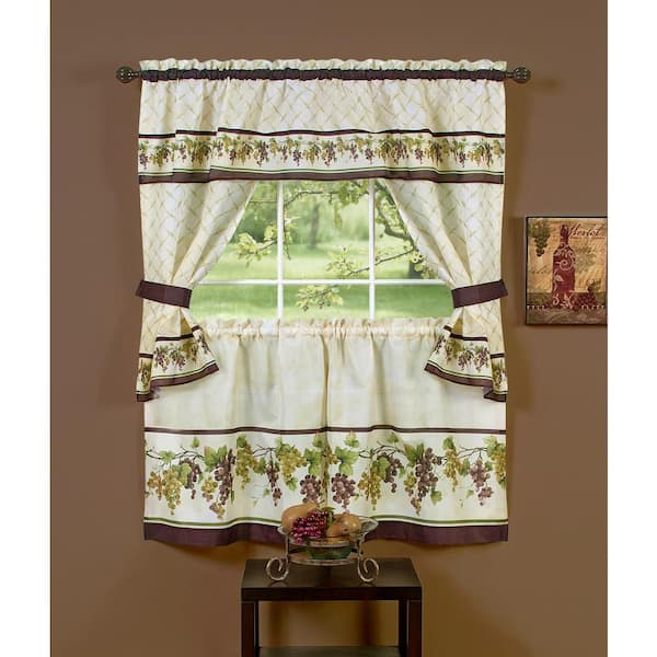 ACHIM Tuscany Multi-Color Polyester Light Filtering Rod Pocket Cottage Curtain Set 57 in. W x 24 in. L