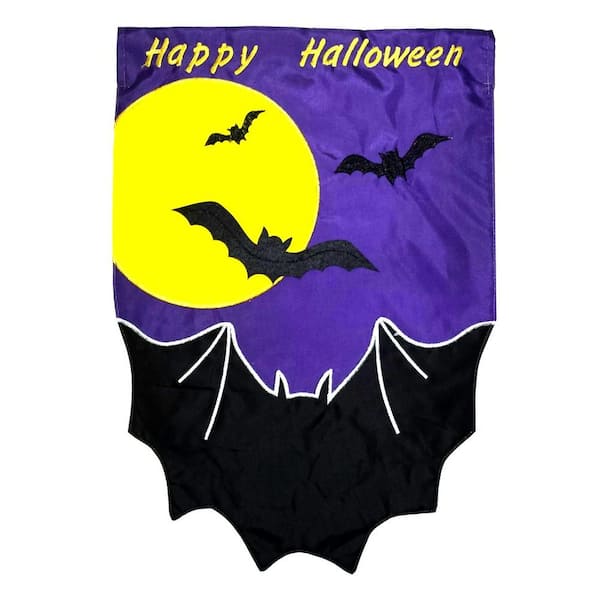 1 ft. x 1-1/2 ft. Happy Halloween Bats Applique Garden Flag