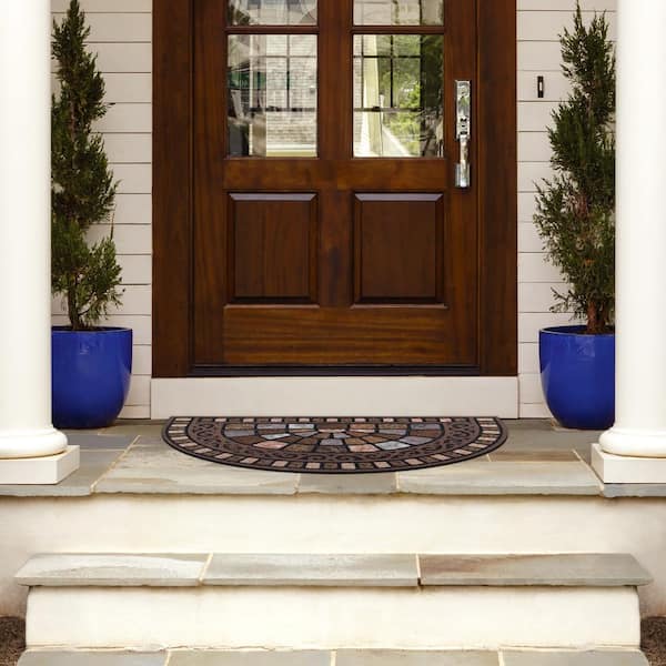 Stone Multi 18 in. x 30 in. Rubber Half Round Non-Slip Outdoor Door Mat