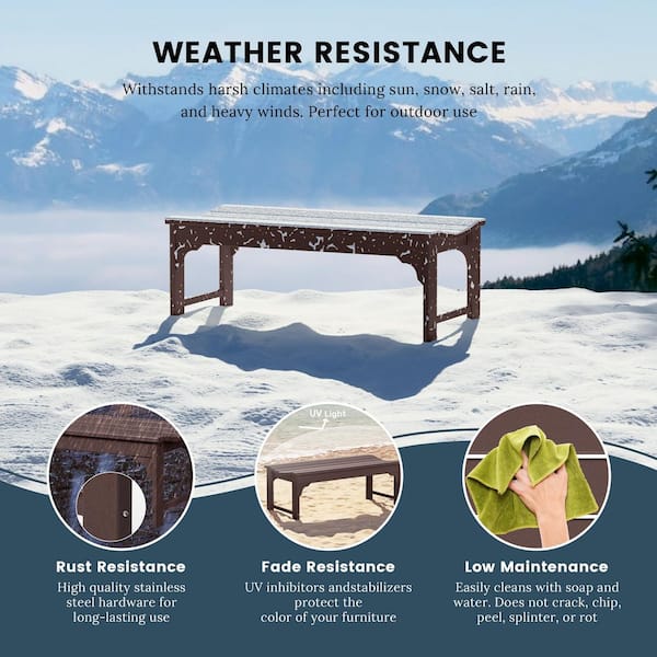 Mason Outdoor Patio All-Weather Fade Resistant HDPE Poly Plastic Backless Garden Bench in Dark Brown