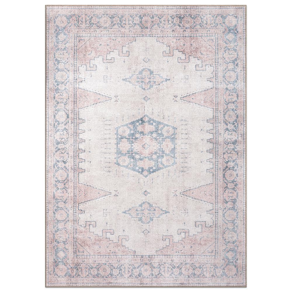 World Rug Gallery Amber Beige 10 ft. x 14 ft. Vintage Bohemian Machine Washable Non Slip Area Rug