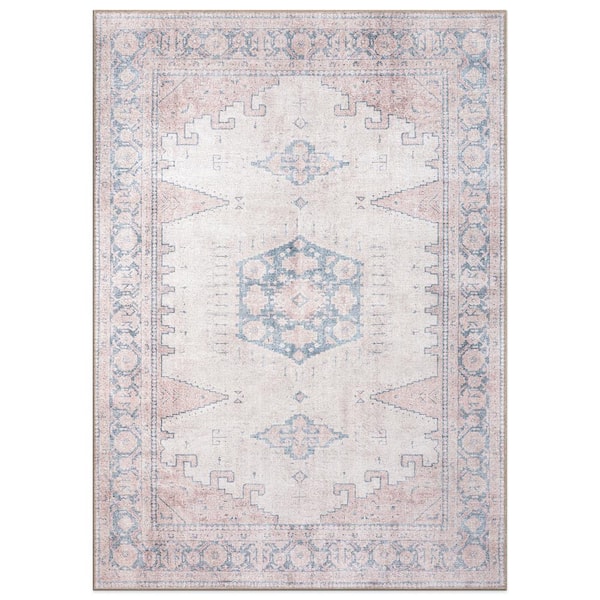 World Rug Gallery Amber Beige 7 ft. 7 in. x 9 ft. 6 in. Vintage Bohemian Machine Washable Non Slip Area Rug