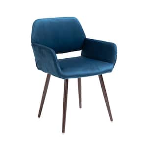 Blue Velet Upholstered Side Dining Chair with Metal Walnut Printing Leg and KD Backrest