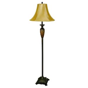 63 in. Brown And Gold Traditional Standard Floor Lamp With Gold Bell Shade
