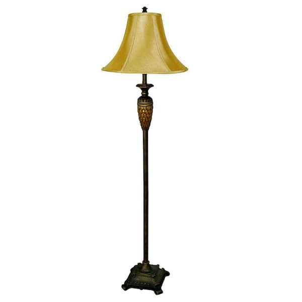 HomeRoots 63 in. Brown And Gold Traditional Standard Floor Lamp With Gold Bell Shade