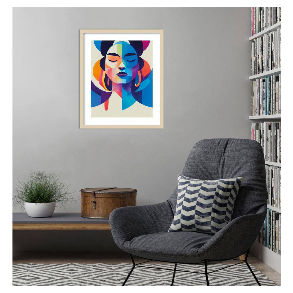 Colorful Portrait Cubism Giclee Print with Natural Wood Frame