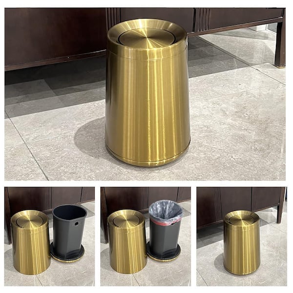 Afoxsos Unique 2.6 Gallon Gold Indoor Recycling Bin with Swing