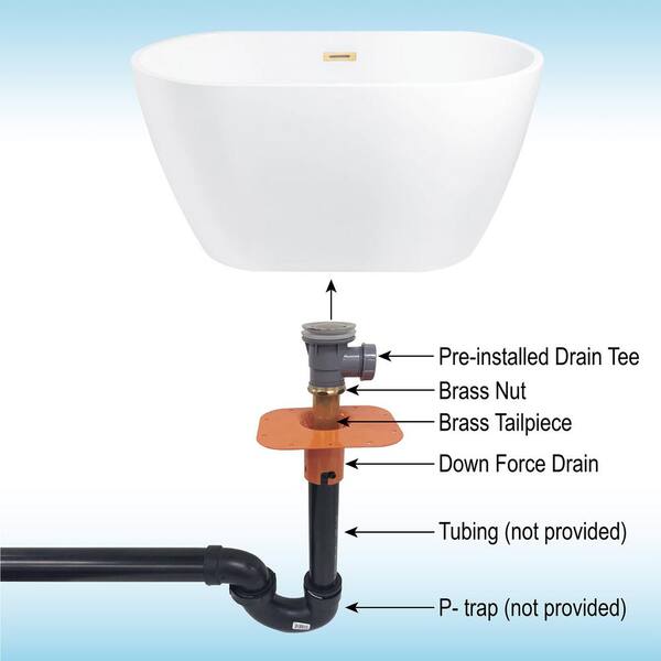 48 in. Acrylic Flatbottom Bathtub in White with Brushed Gold Drain and Overflow