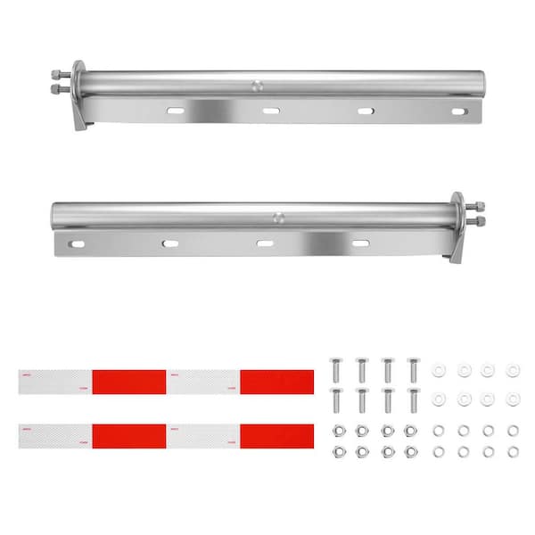 Chrome Straight Spring Loaded Mud Flap Hangers, 1-1/8" Bolt 1 Pair Heavy Duty Semi Set with Reflective Strips, Silver