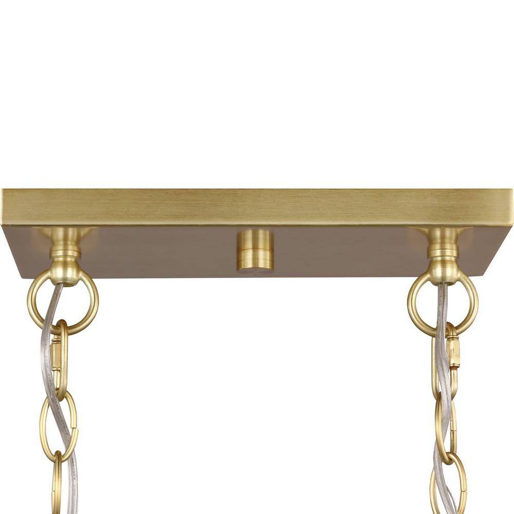 Adley Satin Brass Linear Chandelier with Etched White Glass Shades