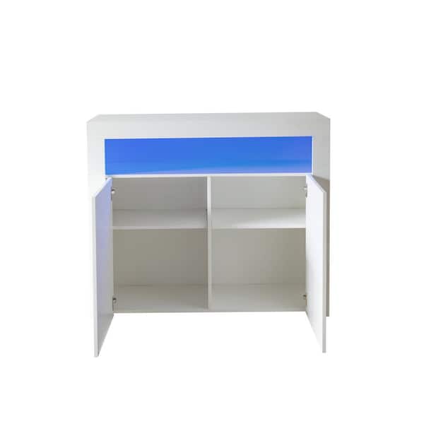Cupboard Sideboard Display Cabinet LED Unit High Gloss Door Glass Shelf Storages