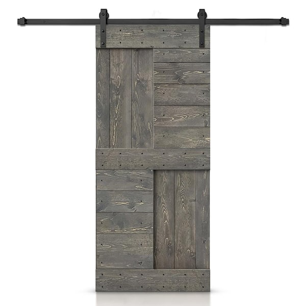 CALHOME 24 in. x 84 in. Weather Gray Stained DIY Knotty Pine Wood Interior Sliding Barn Door with Hardware Kit