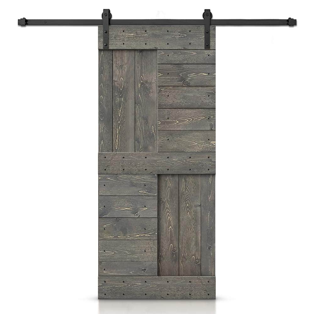 38 in. x 84 in. Weather Gray Stained DIY Knotty Pine Wood Interior Sliding Barn Door with Hardware Kit price history on PriceWatchPro