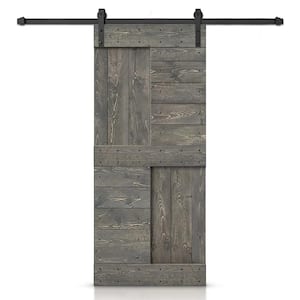 38 in. x 84 in. Weather Gray Stained DIY Knotty Pine Wood Interior Sliding Barn Door with Hardware Kit