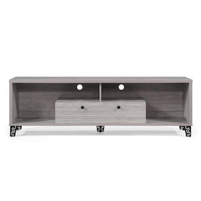 63 in. Oak Grey Wood TV Stand Fits TVs Up to 50 in. with Cable Management