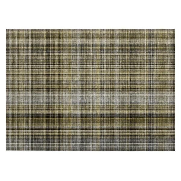 Taupe 2 ft. x 3 ft. Woven Plaid Rectangle Indoor/Outdoor Area Rug