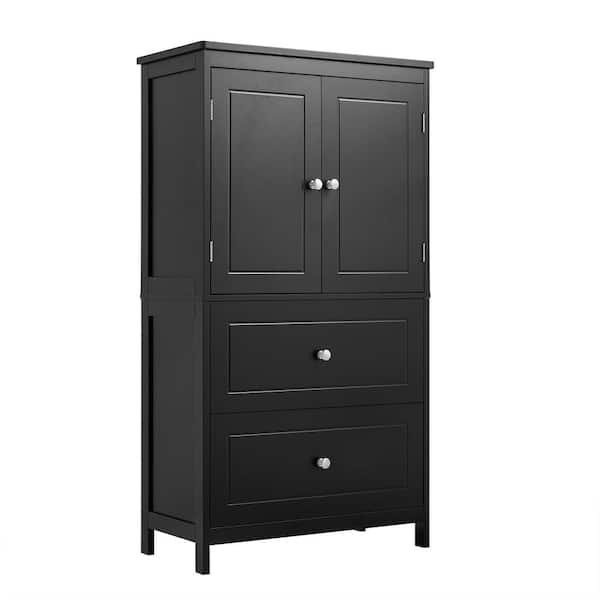 24 in. W x 12 in. x 43 in. H Black Linen Cabinet, Freestanding Bathroom Cabinet with 2 Doors and 2 Storage Drawers