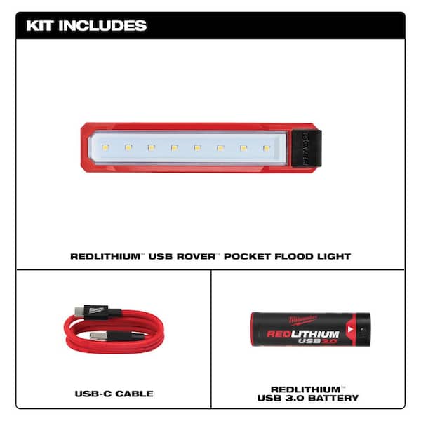 Milwaukee 445 Lumens LED REDLITHIUM USB Rover Pocket Flood Light