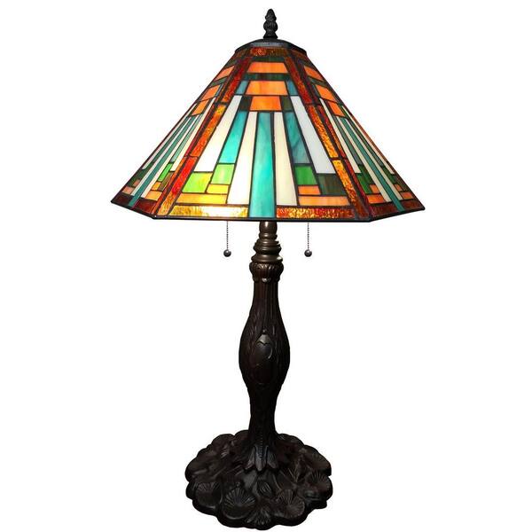 Warehouse of Tiffany Quinn 24 in. Bronze Indoor Tiffany-Style Table Lamp with Multi-Color Shade