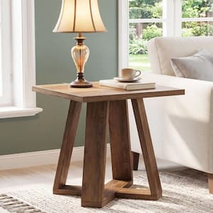 19.69 in. Brown Square Wood Brown with Cross Legs for Living Room, bedroom