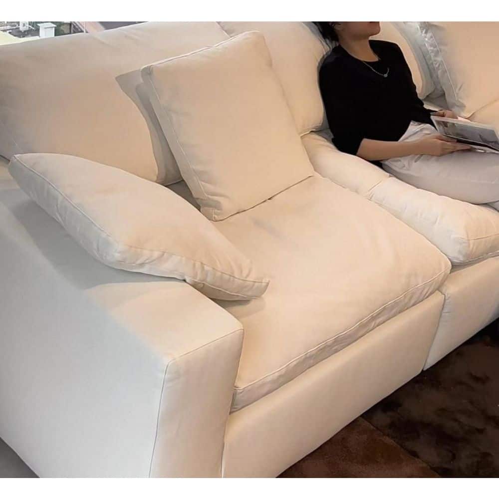 40 in. Square Arm Linen Large Size Modular Cloud Feather Sectional Sofa for Apartment Living Room in White-A
