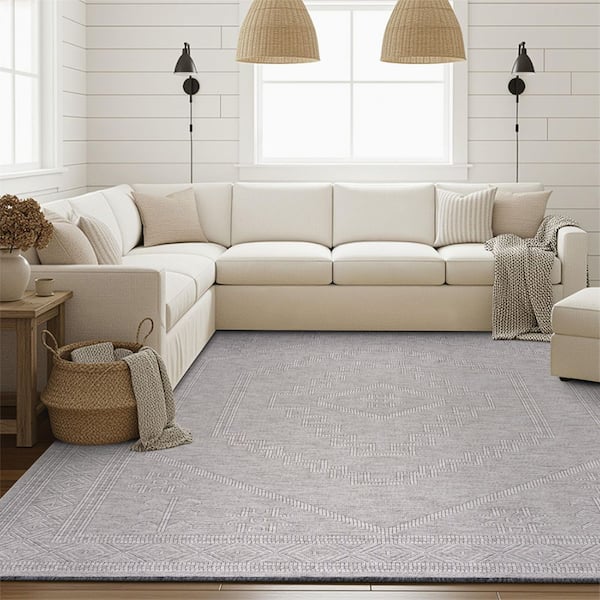 Alma Light Gray 8 ft. x 10 ft. Moroccan Machine Washable Indoor Area Rug