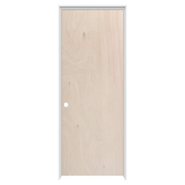 Builders Choice 30 in. x 80 in. Flush Left Hand Hollow Core Unfinished Hardwood Single Prehung Interior Door