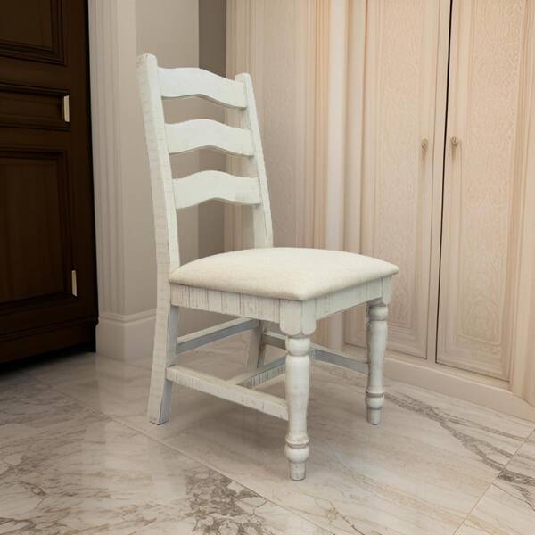 Benjara Ivory Polyester Wooden Frame Dining Chair (Set of 2)