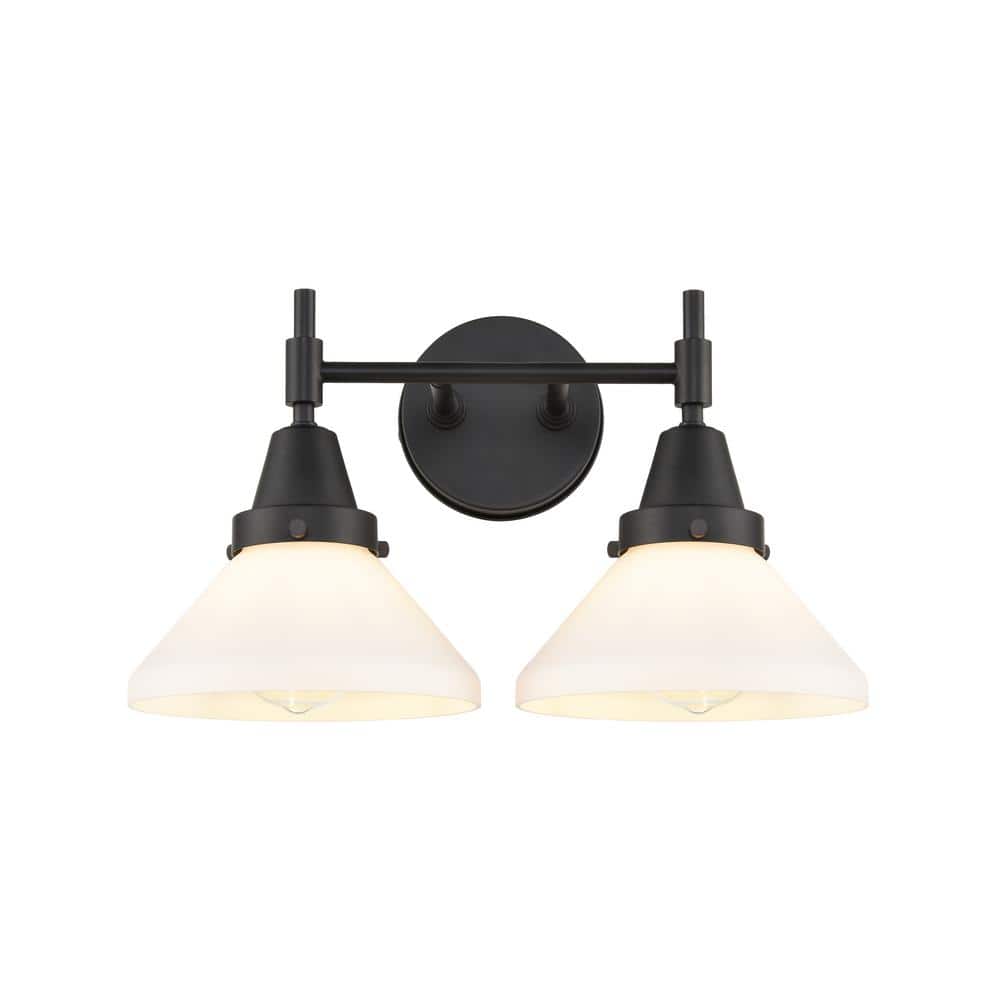 Caden 17 in. 2 Light Matte Black, Matte White Vanity Light with White Glass Shade price history on PriceWatchPro