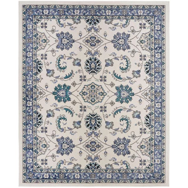 Nourison Essentials Ivory Blue 5 ft. x 7 ft. Center medallion Traditional Area Rug