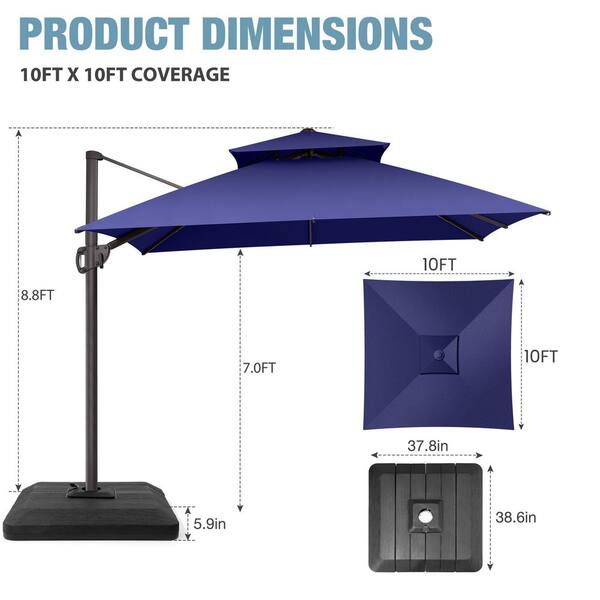 cloud mountain 10 ft cantilever patio umbrella cantilever CLOUDFLY 10 ft. x 10 ft. Cantilever Patio Umbrella in Navy Blue Aluminum Outdoor Offset Umbrella with 295 lb. Weighted Base