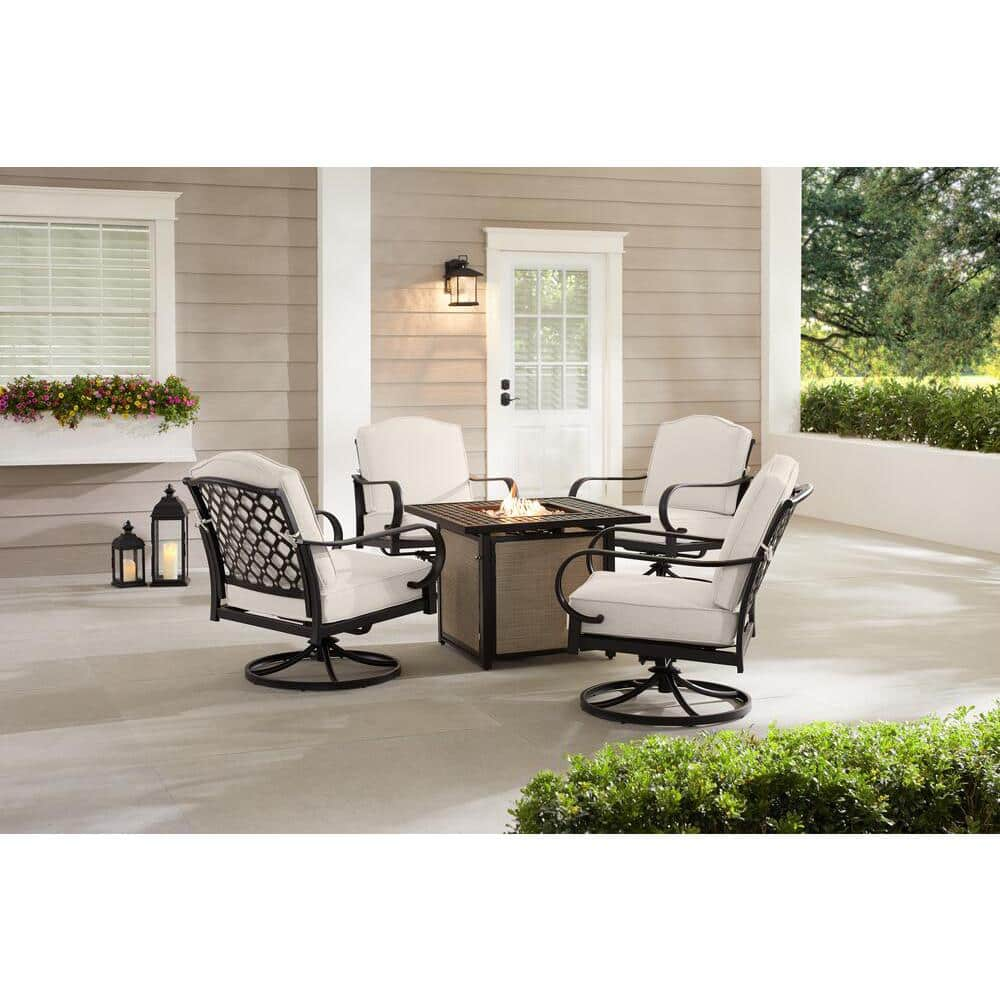 Hampton Bay Laurel Oaks 5 Piece Brown Steel Outdoor Patio Fire Pit   Hampton Bay Fire Pit Patio Sets 505 0372 Am 64 1000 