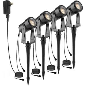 Outdoor Landscape Spotlights with Transforme, Waterproof and Connectable in Black (4-Packs)