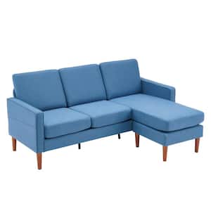 71 in. Square Arm 2-Piece Linen L-Shaped Sectional Sofa in Blue