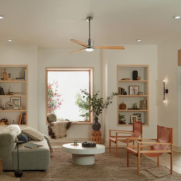 Ridley II 60 in. Indoor Brushed Stainless Steel Downrod Mount Ceiling Fan with Integrated LED with Wall Control Included